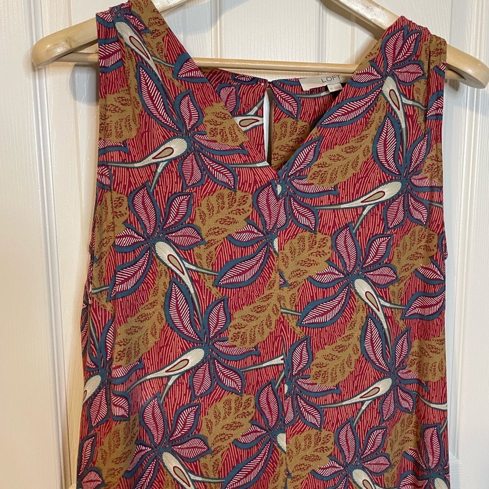LOFT tropical floral print shell tank blouse sz M - Picture 2 of 9